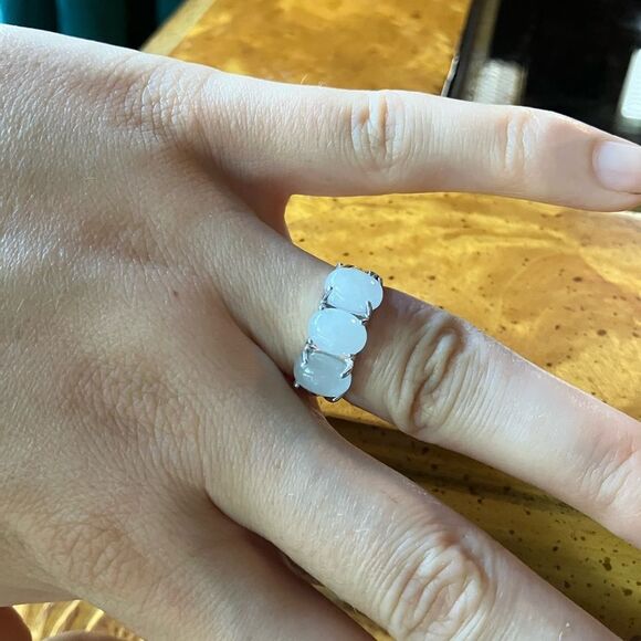 Natural Jade Sterling Silver Ring Trilogy Ring Size 6 - Picture 4 of 9